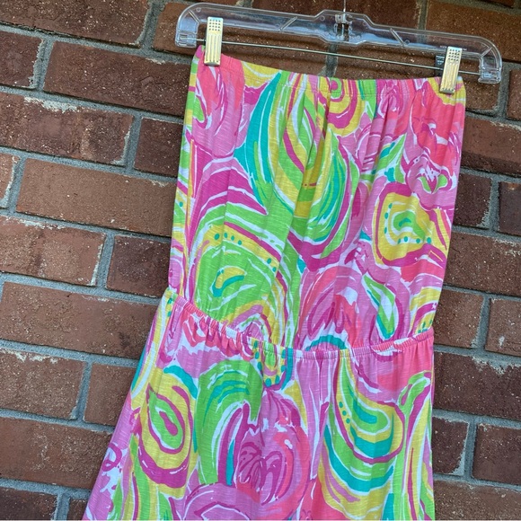 Lilly Pulitzer Marlisa All Nighter Print Slub Jersey Strapless Maxi Dress XS - Picture 3 of 5
